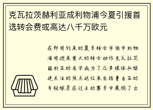 克瓦拉茨赫利亚成利物浦今夏引援首选转会费或高达八千万欧元