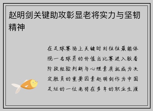 赵明剑关键助攻彰显老将实力与坚韧精神